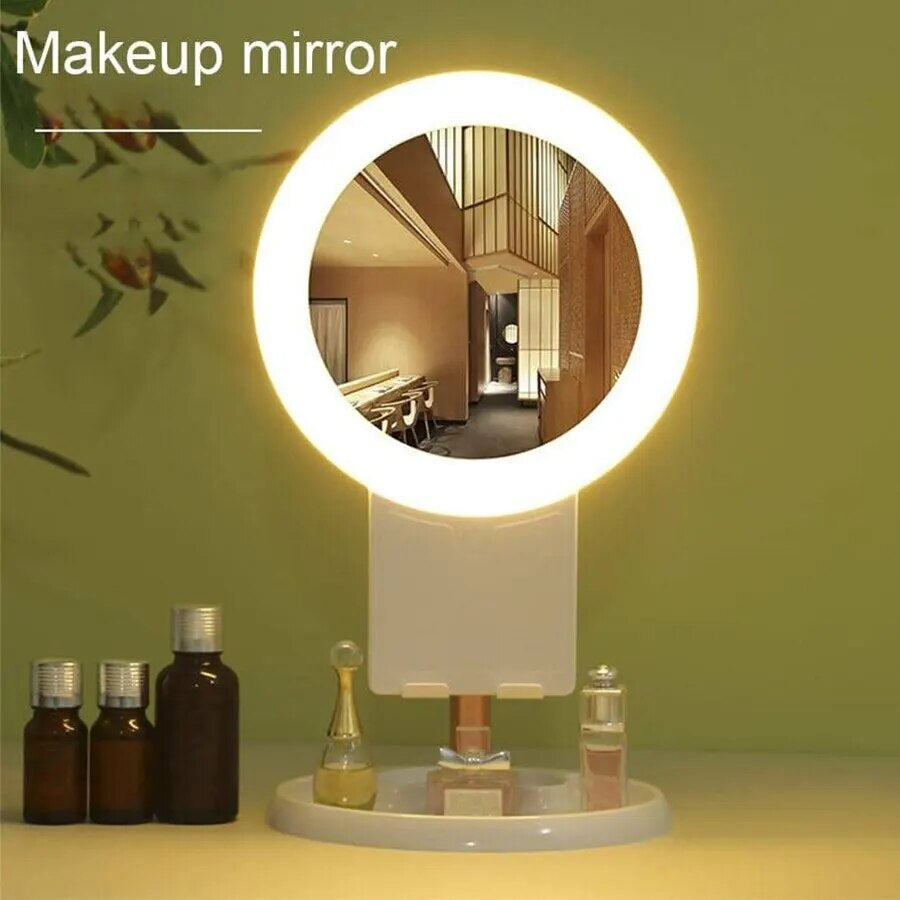 10X/1X Rotatable Desktop Makeup Mirror Light/ Makeup Mirror Portable Dimming Touch Switch