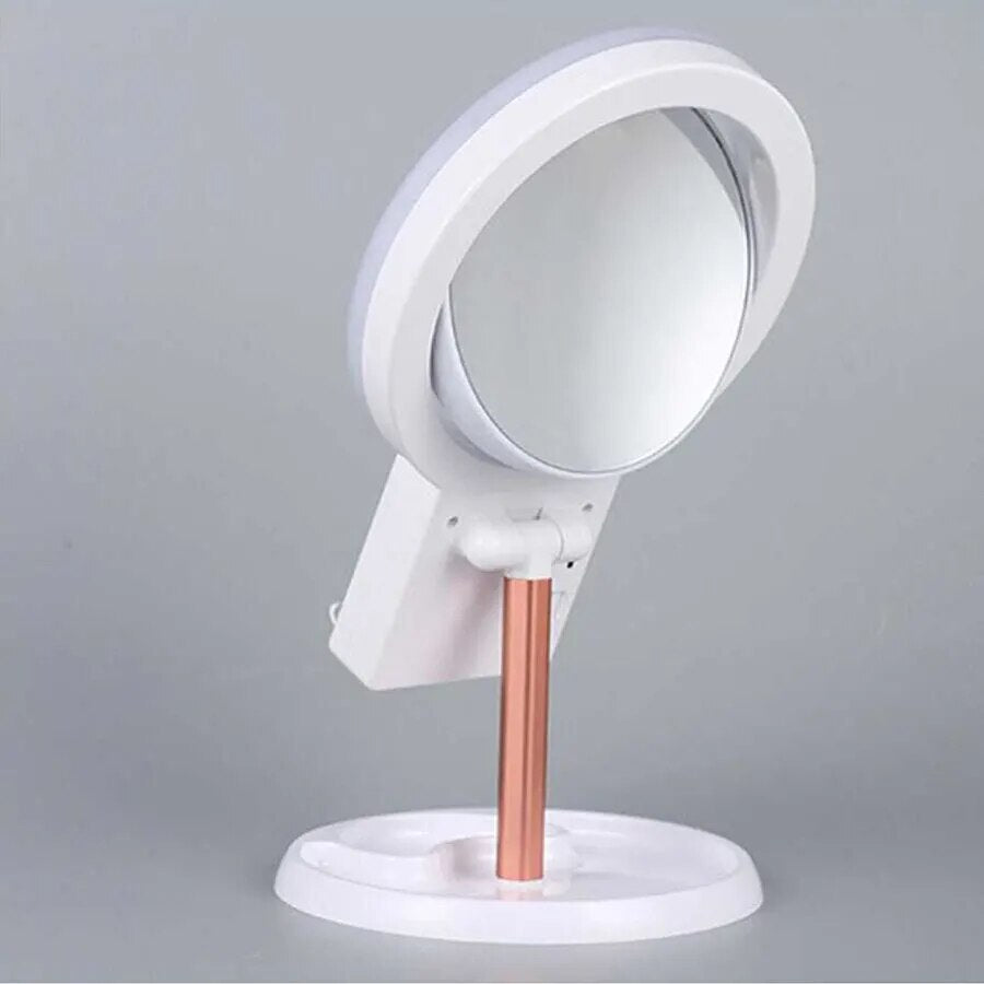 10X/1X Rotatable Desktop Makeup Mirror Light/ Makeup Mirror Portable Dimming Touch Switch