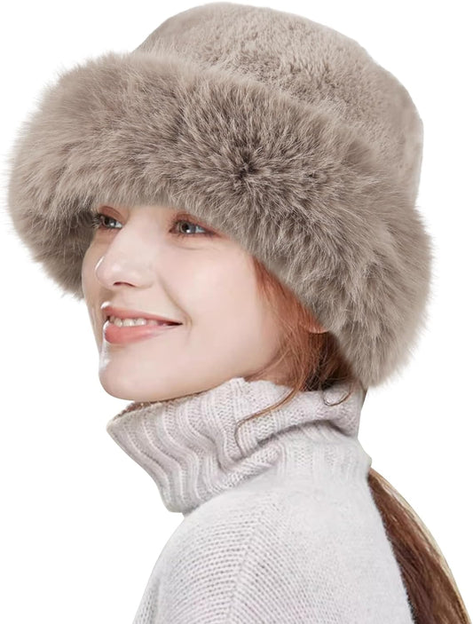 Winter Bucket Hat Fluffy Faux Fur Fisherman Plush Warm Hats Cute Fuzzy Bucket Hat for Women