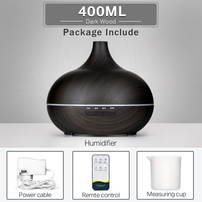 550 500 400 Aromatherapy Essential Oil Diffuser Wood Grain Remote Control Ultrasonic Air Humidifier Cool with 7 Color LED Light