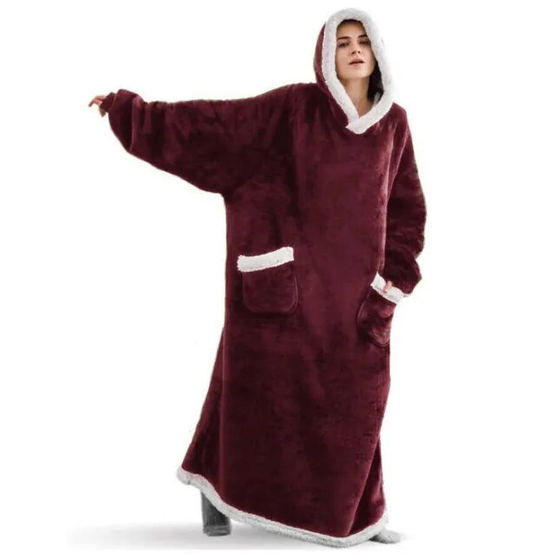 Super Long Flannel Blanket with Sleeves, Winter Hoodies Sweatshirt Women & Men Pullover Oversized Fleece 