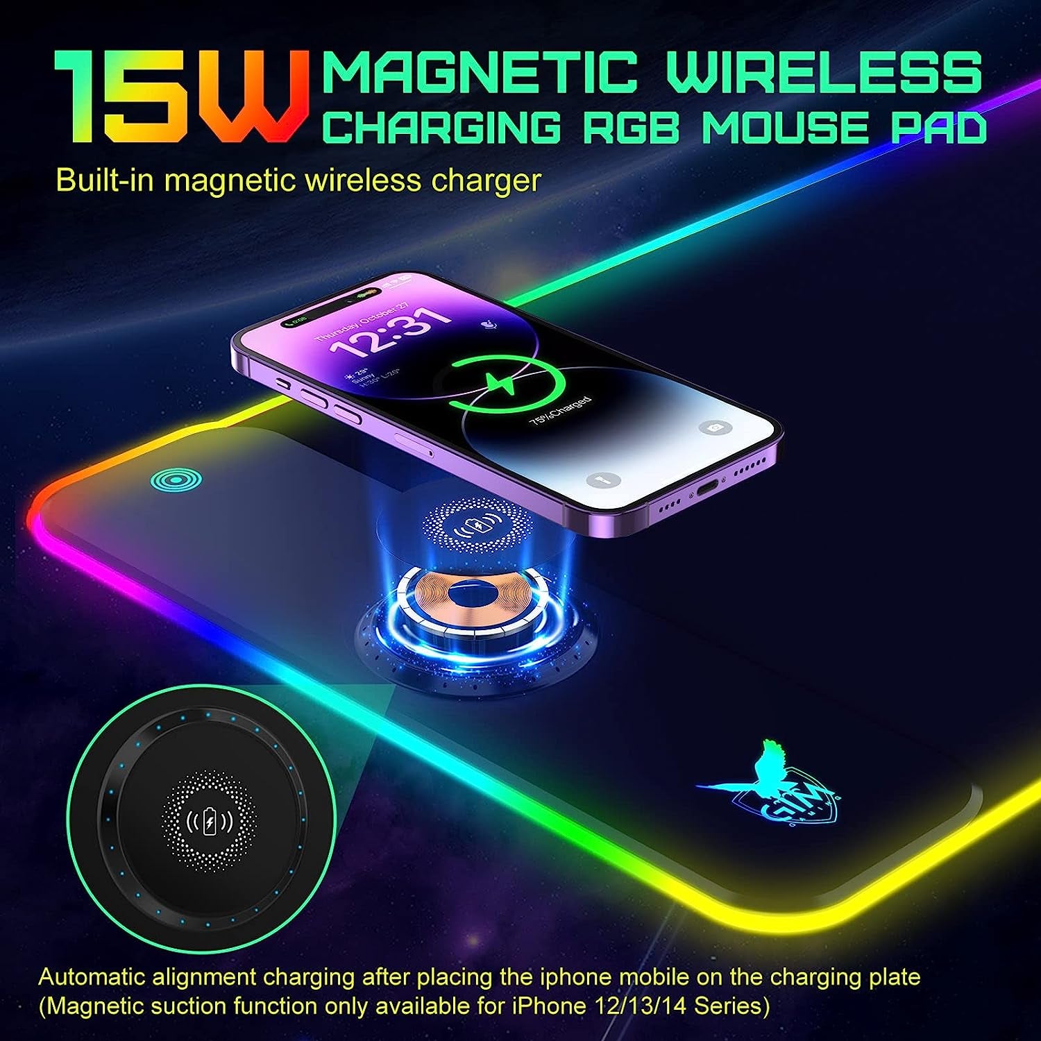 15W Wireless Charging RGB Gaming Mouse Pad, LED Mouse Pad 800X300X4Mm, 10 Light Modes Extra Large Mousepad Non-Slip Rubber Base RGB Desk Mat for Gaming, Macbook, PC, Laptop, Desk