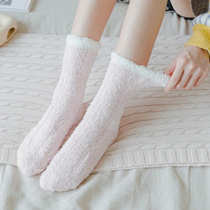 4 Pairs Winter Warm Fluffy Fuzzy Socks Thick Thermal Soft Kawaii Cold Resistance Mid Socks Coral Fleece Floor Sleep Sock