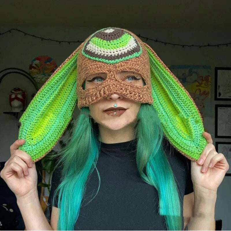 Cosplay Girls Cute Cartoon Animal Ears Cap, Knitted Bunny Ears, Windproof Mask
